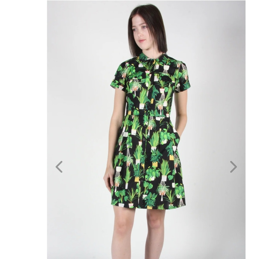 birds of North America Tropical Print Mini Dress - Black and Green